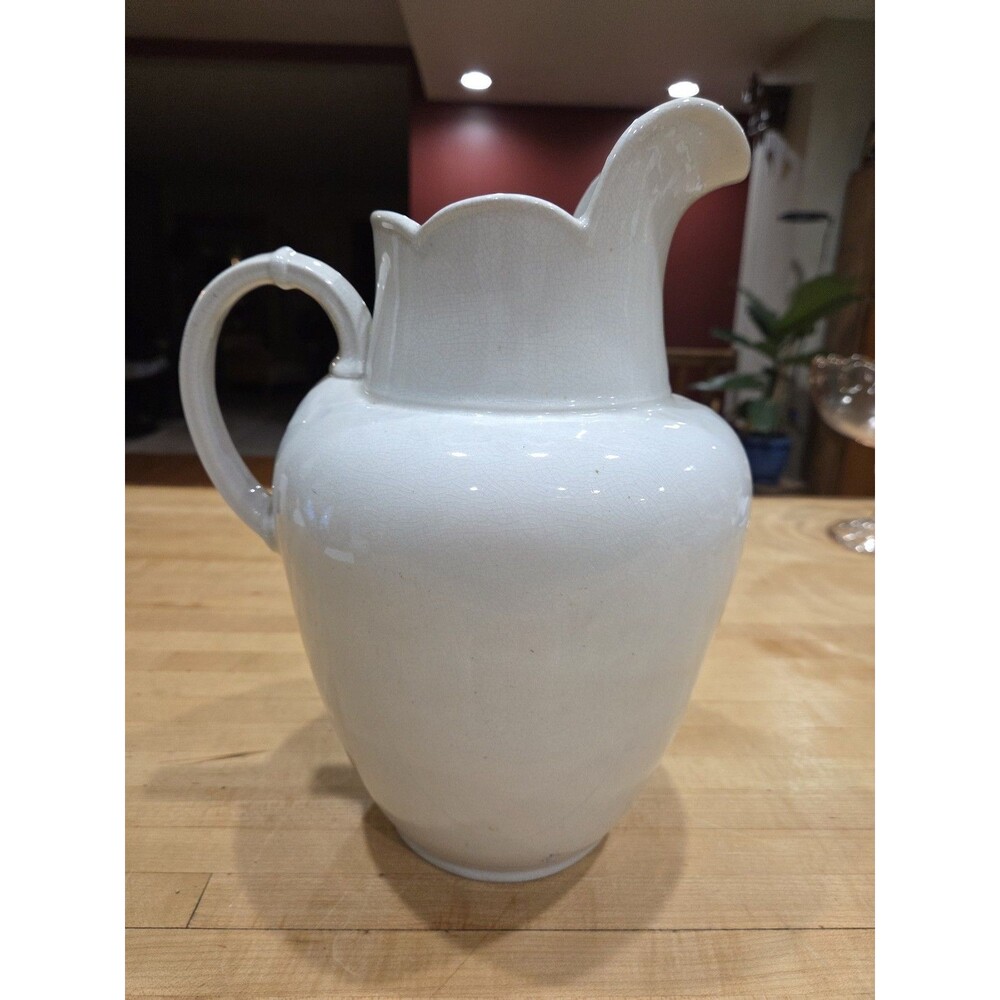 Vintage Red Cliff White Ironstone Pitcher Scalloped Rim